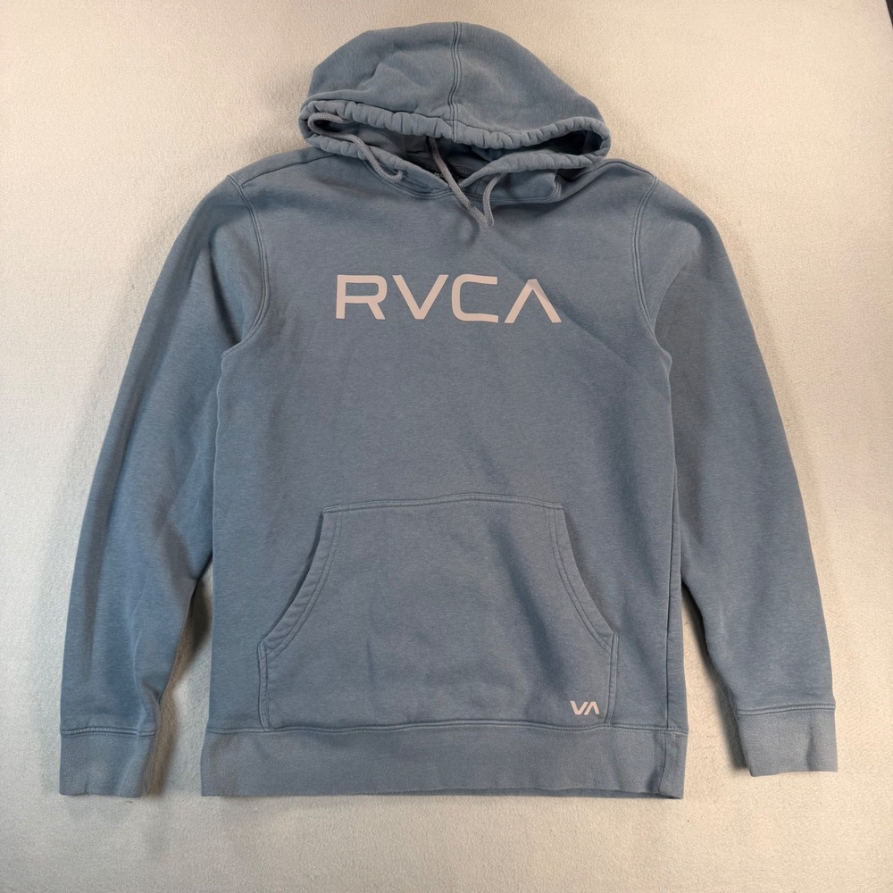 Vintage RVCA Pullover Hoodie Mens Medium Blue Slate Logo Fleece